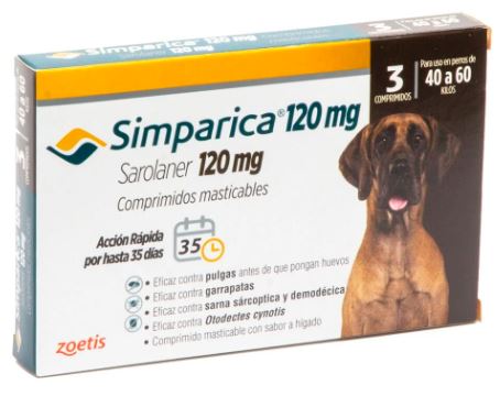 SIMPARICA 40 a 60 kilos 120 mg 3 comprimidos