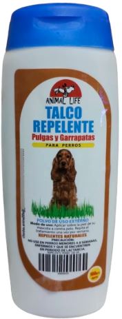 TALCO REPELENTE PULGAS Y GARRAPATAS PARA PERROS 100GR